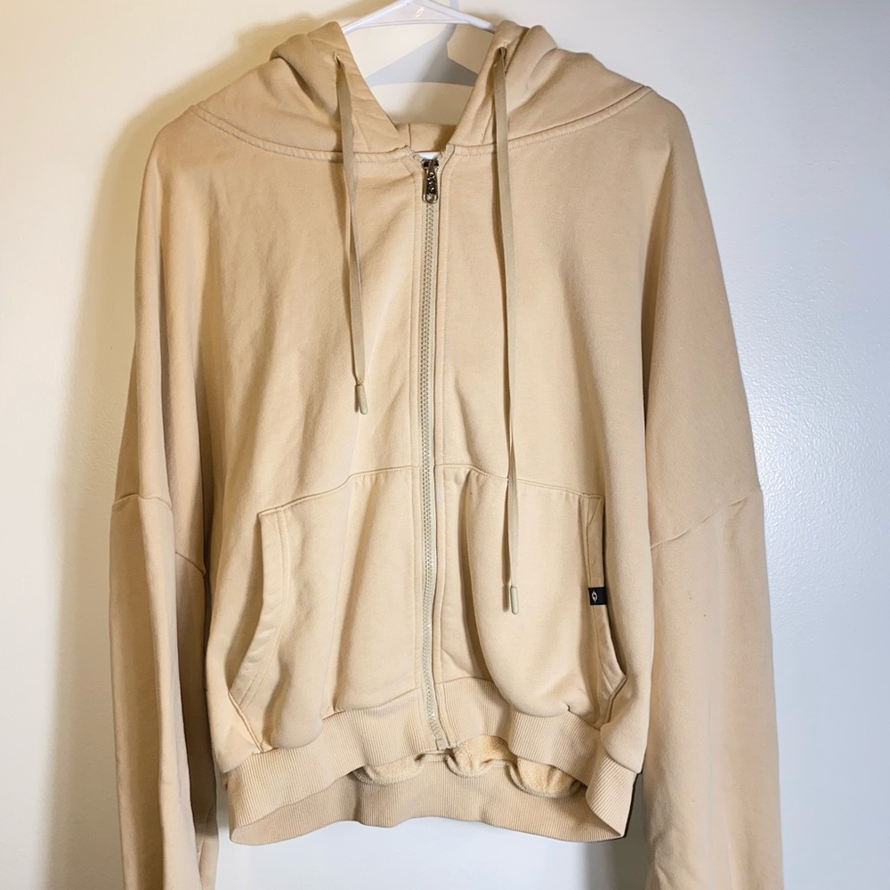 Popflex Oversized Cloud Zip Up Hoodie S/M, Sand, Tan
